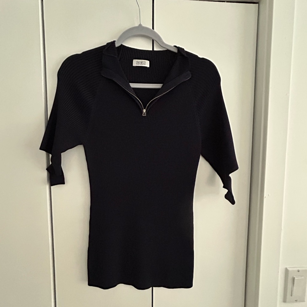 Chic Navy Zip-Up Women's Top